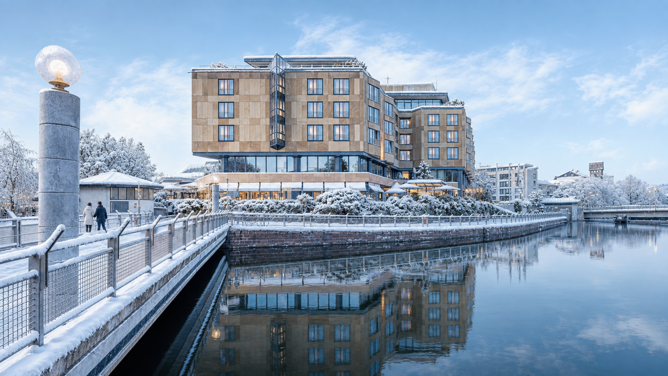 Das Parkhotel Pforzheim in Winterstimmung mit Schnee